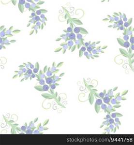 Plant with green leaves and blueberry fruits pastel colored flat design seamless pattern stock vector