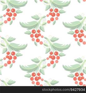 Plant with green leaves and red fruits pastel colored flat design seamless pattern stock vector illustration