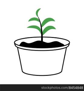 Planting seedling in container semi flat color vector object. Green plant in ceramic pot. Full sized item on white. Simple cartoon style illustration for web graphic design and animation. Planting seedling in container semi flat color vector object