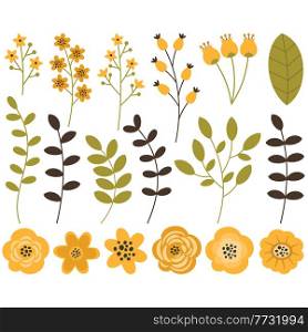 Plants and flowers on a white background. Vector illustration