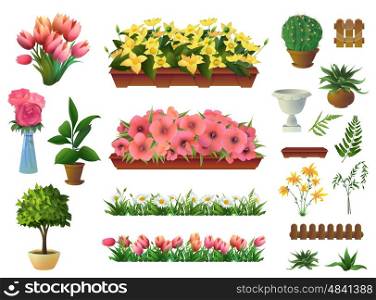 Plants and flowers, set of vector elements