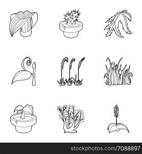 Plants icons set. Outline set of 9 plants vector icons for web isolated on white background. Plants icons set, outline style