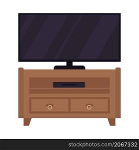 Plasma tv on drawer semi flat color vector object. Realistic item on white. Television on furniture for home interior isolated modern cartoon style illustration for graphic design and animation. Plasma tv on drawer semi flat color vector object