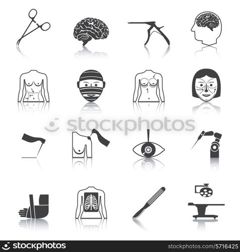 Plastic aesthetic surgery medical operation healthcare hospital icons black set isolated vector illustration