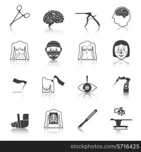 Plastic aesthetic surgery medical operation healthcare hospital icons black set isolated vector illustration