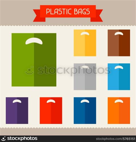 Plastic bags colored templates for your design in flat style.