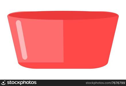 Plastic basin icon cartoon illustration. Red bowl for water and food isolated on white background. Icon for web design plastic pelvis for washing dishes and clothes. Capacity for household chores. Plastic basin icon cartoon illustration. Red bowl for water and food isolated on white background