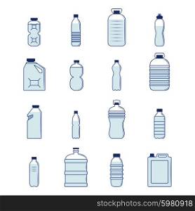 Plastic bottle and container decorative icons silhouette set isolated vector illustration. Plastic Bottle Set