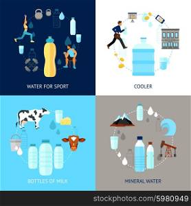 Plastic bottle design concept set with mineral water for sport flat icons isolated vector illustration. Plastic Bottle Set