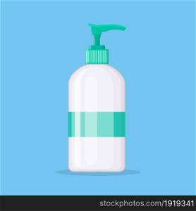 plastic bottle Disinfectant dispenser icon. Vector illustration in flat style. Disinfectant dispenser with hands