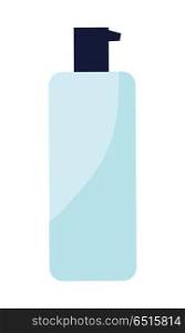 Plastic Bottle of Cream. Blue plastic bottle of cream. Bottle of gel, liquid soap, lotion, cream, shampoo. Plastic bottle icon. Dispenser pump cosmetic icon. Isolated vector illustration on white background.