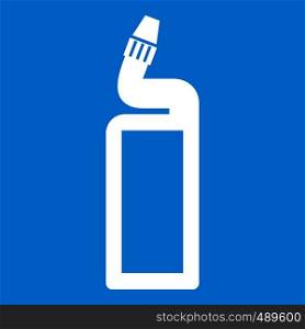 Plastic bottle of drain cleaner icon white isolated on blue background vector illustration. Plastic bottle of drain cleaner icon white