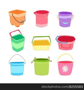 plastic bucket set cartoon. container empty, clean package, food packaging, jar product plastic bucket sign. isolated symbol vector illustration. plastic bucket set cartoon vector illustration