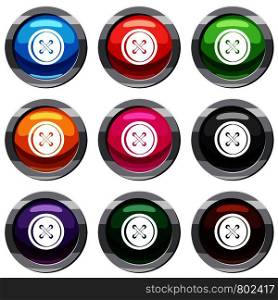 Plastic button set icon isolated on white. 9 icon collection vector illustration. Plastic button set 9 collection