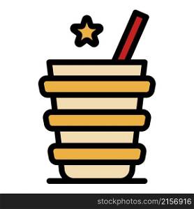 Plastic cocktail cup icon. Outline plastic cocktail cup vector icon color flat isolated. Plastic cocktail cup icon color outline vector