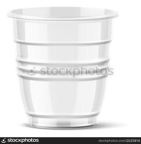 Plastic container for drink or dessert. Disposable cup realistic mockup isolated on white background. Plastic container for drink or dessert. Disposable cup realistic mockup