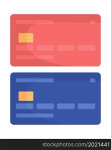 Plastic credit cards semi flat color vector object set. Full realistic item on white. Wireless payment method isolated modern cartoon style illustration for graphic design and animation. Plastic credit cards semi flat color vector object set