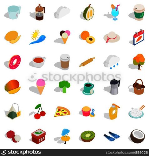 Plastic cup icons set. Isometric style of 36 plastic cup vector icons for web isolated on white background. Plastic cup icons set, isometric style