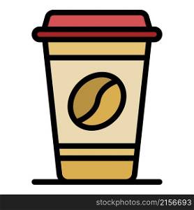 Plastic cup of coffee icon. Outline plastic cup of coffee vector icon color flat isolated. Plastic cup of coffee icon color outline vector