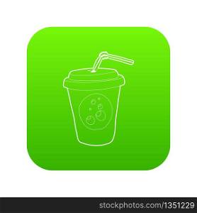 Plastic cup of limonade icon green vector isolated on white background. Plastic cup of limonade icon green vector