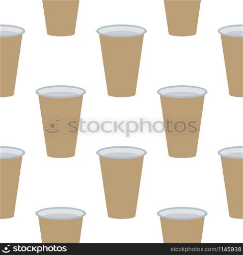 Plastic cup seamless pattern on white background. Simple geometic coffee mug backdrop in flat design. Wrapping paper. Vector illustration. Plastic cup seamless pattern on white background. Simple geometic coffee mug backdrop in flat design.