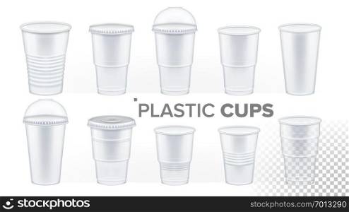Plastic Cup Transparent Set Vector. Drink Mug. Disposable Tableware Clear Empty Container. Cold Hot Takeaway Drink. Isolated 3D Realistic Illustration. Plastic Cup Transparent Set Vector. Drink Mug. Disposable Tableware Clear Empty Container. Cold Or Hot Takeaway Drink. Isolated 3D Realistic Illustration