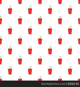 Plastic cup with straw pattern. Cartoon illustration of plastic cup with straw vector pattern for web. Plastic cup with straw pattern, cartoon style