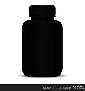 Plastic drug bottle. White 3d Vector illustration. Mockup Template of medical package for pills, capsule, drugs. Sports and health life supplements.. Plastic drug bottle. Medical package for pills