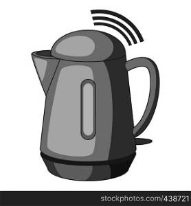 Plastic electric kettle with wi fi connection icon in monochrome style isolated on white background vector illustration. Plastic electric kettle with wi fi connection icon