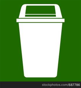 Plastic flip lid bin icon white isolated on green background. Vector illustration. Plastic flip lid bin icon green