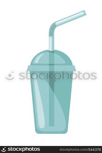 Plastic glass icon with drinking straw in flat style isolated on white background. Vector illustration.. Transparent plastic glass icon on white background.