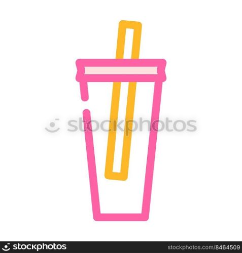 plastic glass with straw color icon vector. plastic glass with straw sign. isolated symbol illustration. plastic glass with straw color icon vector illustration