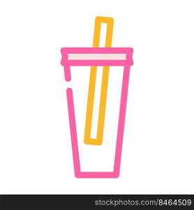 plastic glass with straw color icon vector. plastic glass with straw sign. isolated symbol illustration. plastic glass with straw color icon vector illustration
