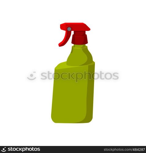 Plastic hand spray bottle cartoon icon on a white background. Plastic hand spray bottle cartoon icon