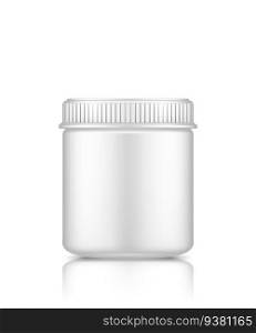 Plastic jar mockup isolated on white background. Packaging design. Blank sport, householding or dietary nutrition, healthcare bottle template. 3d realistic vector illustration. Plastic jar mockup isolated on white background. Packaging design