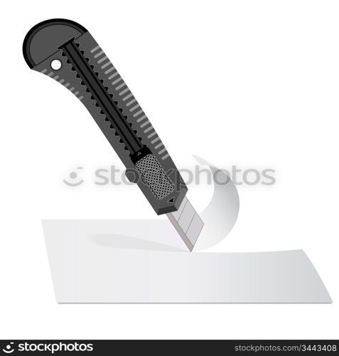 Plastic knife to cut the paper sheet of white paper.