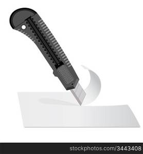 Plastic knife to cut the paper sheet of white paper.