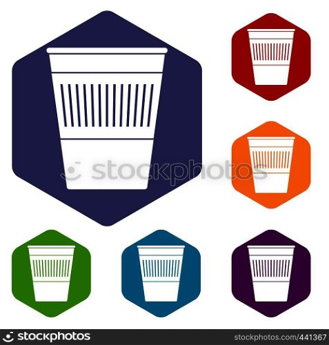 Plastic office waste bin icons set hexagon isolated vector illustration. Plastic office waste bin icons set hexagon