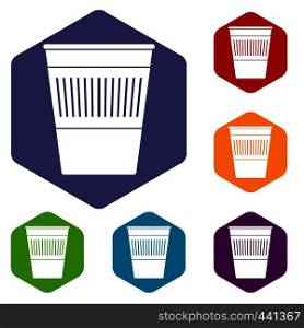 Plastic office waste bin icons set hexagon isolated vector illustration. Plastic office waste bin icons set hexagon