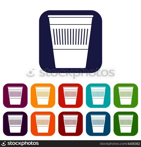 Plastic office waste bin icons set vector illustration in flat style In colors red, blue, green and other. Plastic office waste bin icons set flat