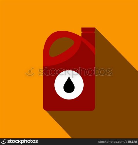 Plastic oil canister flat icon with shadow on orange background. Plastic oil canister flat icon