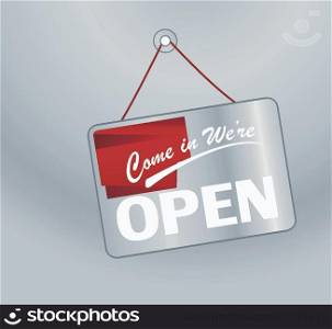 PLastic Open Sign Isolated on White Background.