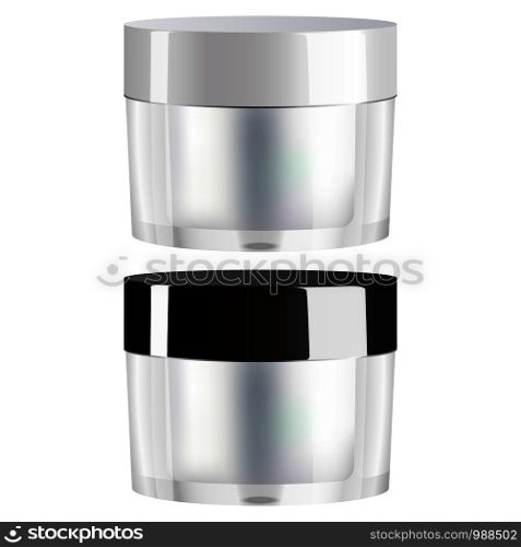 Plastic or glass Cream jar isolated on white background. Eps 10 vector 3d realistic illustration. Elit cosmetics package, ready for your design.. Plastic glass Cream jar isolated. white background