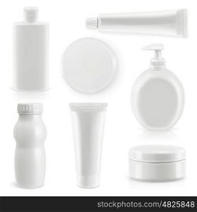 Plastic packaging, cosmetics and hygiene, vector objects set
