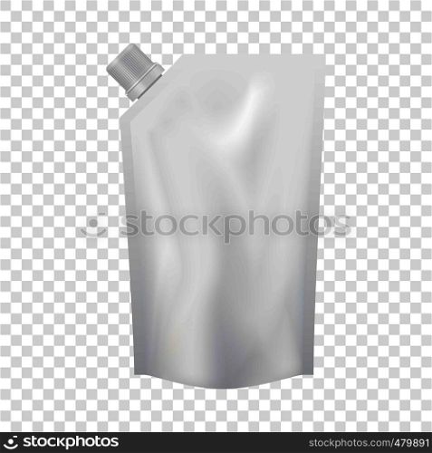 Plastic pouch with batcher mockup. Realistic illustration of plastic pouch with batcher vector mockup for web. Plastic pouch with batcher mockup, realistic style