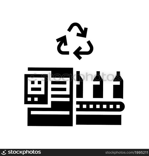 plastic recycling conveyor glyph icon vector. plastic recycling conveyor sign. isolated contour symbol black illustration. plastic recycling conveyor glyph icon vector illustration