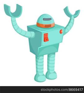 Plastic robot toy. Bot figure in cartoon style isolated on white background. Plastic robot toy. Bot figure in cartoon style