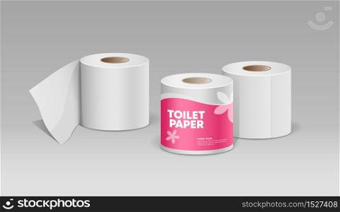Plastic roll tissue pink package, and Toilet white paper ,design collection background, vector illustration