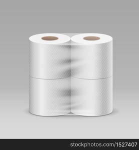 Plastic roll toilet paper one package four piece, design on gray background, vector illustration