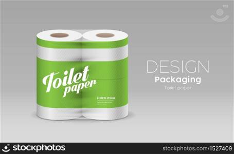 Plastic roll toilet paper packaging green design on gray background, vector illustration